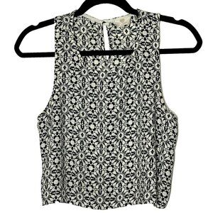 One Clothing Black & Creme Floral Geo Cropped Tank Top, Small